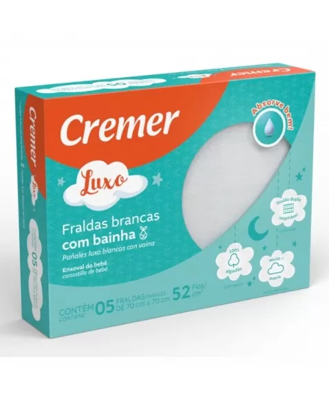 FRALDA LUXO BRANCA C/BAINHA CX 12X5