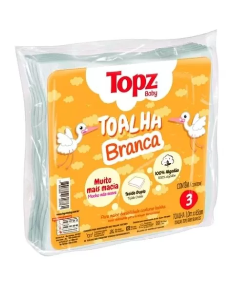 TOALHA TOPZ BABY BRANCA CX 12X3